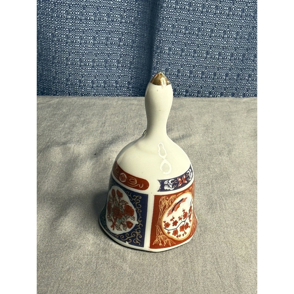 Vintage Porcelain Made in Taiwan Blue and Maroon Floral Pattern Bell 3"